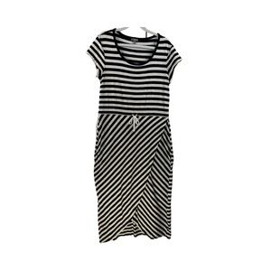 Talbots Womens Black & White Stripe Tie Front Waist Short Sleeve Dress Size LP